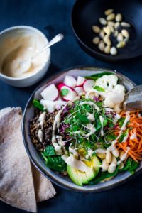 minted lentil salad feasting at home